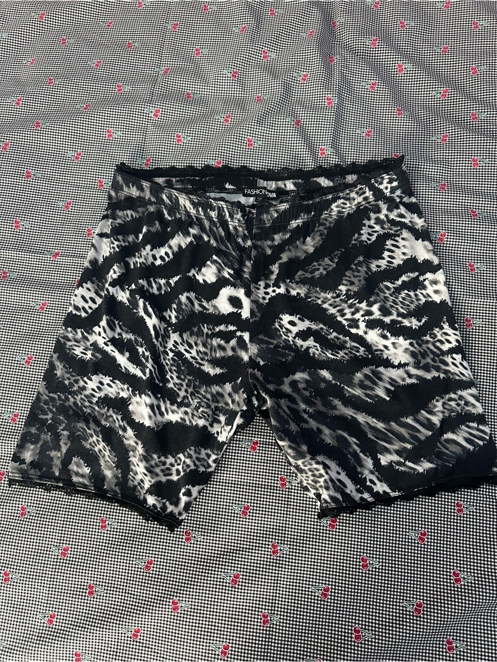 Fashion Nova Black & White Animal Print Bike Shorts